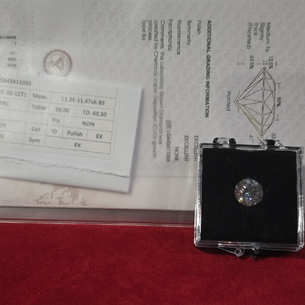 Auth 5.5ct F/VS1 Round Lab Diamond With IGI Cert